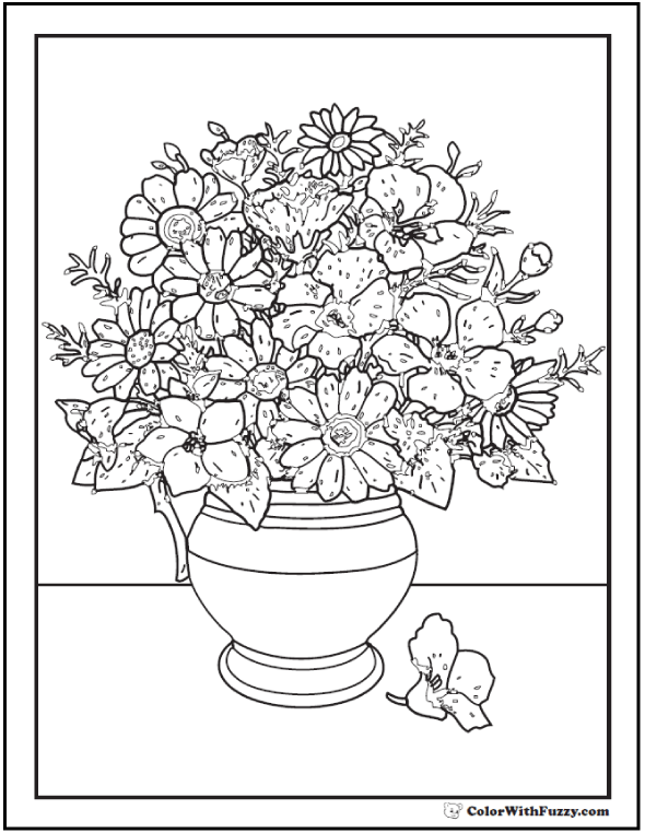 102 Flower Coloring Pages Customize Print Pdf Asters Poppies Vase