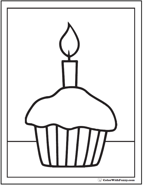 cupcake with candle coloring page