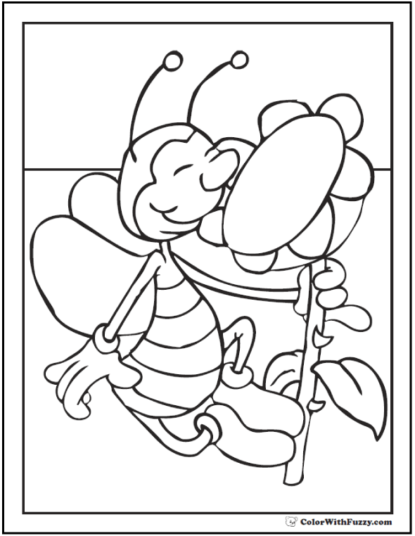 bee and flower coloring pages
