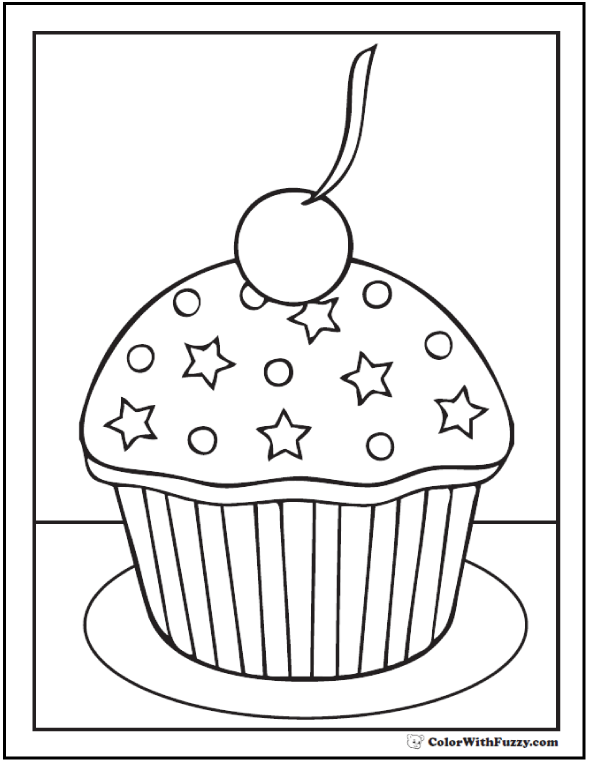 Birthday Cupcake Coloring Page Printable Coloring Pages