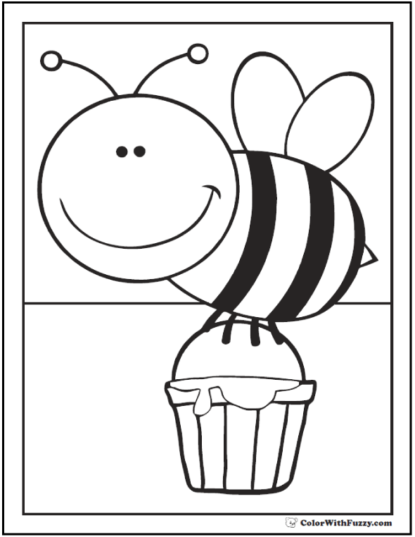 Bee Coloring Pages Hives Flowers And Honey