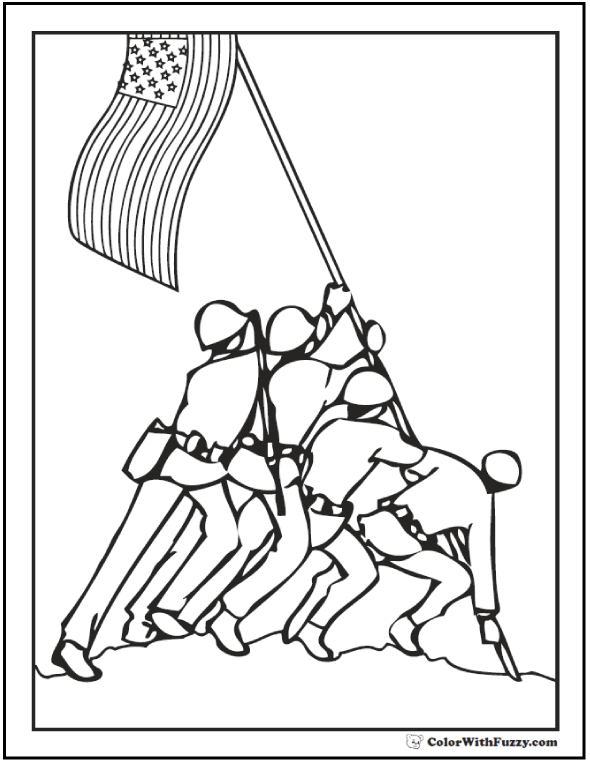 Iwo Jima Picture Flag Coloring Page ❤️ Memorial Day Coloring Pages