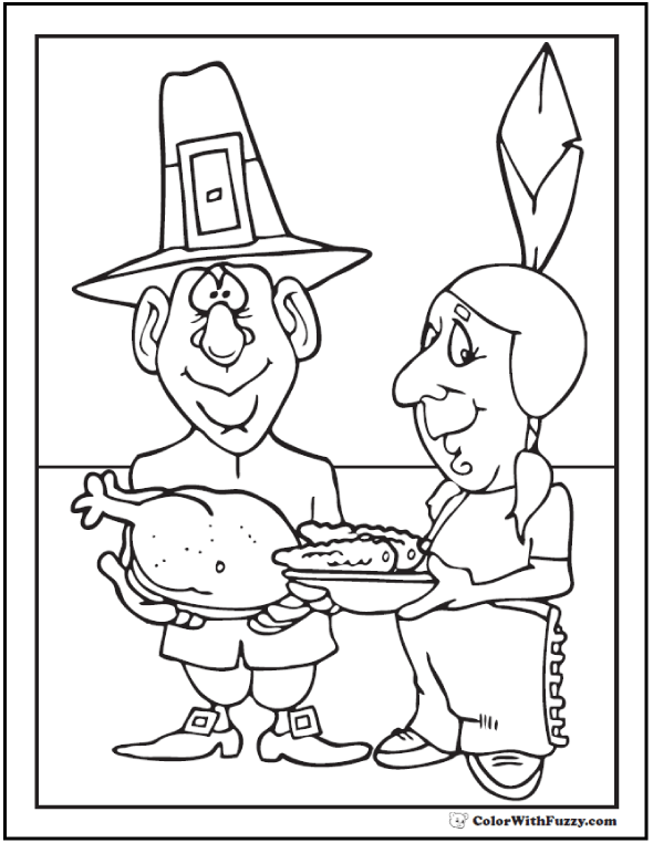 Pilgrim Indian Coloring Page: Thanksgiving
